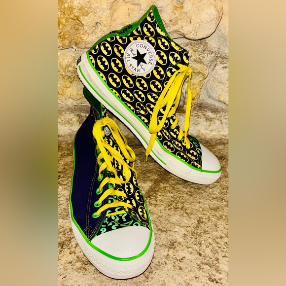 DC Comics CONVERSE Green/Purple Batgirl ? Question Mark Hi Top Sneakers W11 M9 - Picture 3 of 13